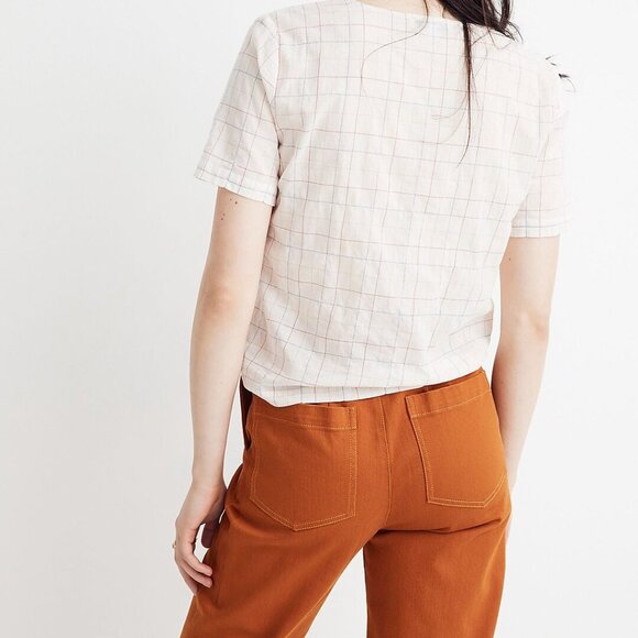 Madewell Cream Plaid Tie-Front Blouse - Picture 2 of 11